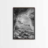 Ice Cave Opening, Winter Wonderland, Arctic Light, Framed Canvas Print, Bedroom Wall Art, Nordic Landscape, Minimalist Winter Art