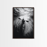 Kayaking Exploration, River Reflections, Adventure Sport, Framed Canvas Print, Office Wall Art, Moody Travel Photography, Nature Wall Decor