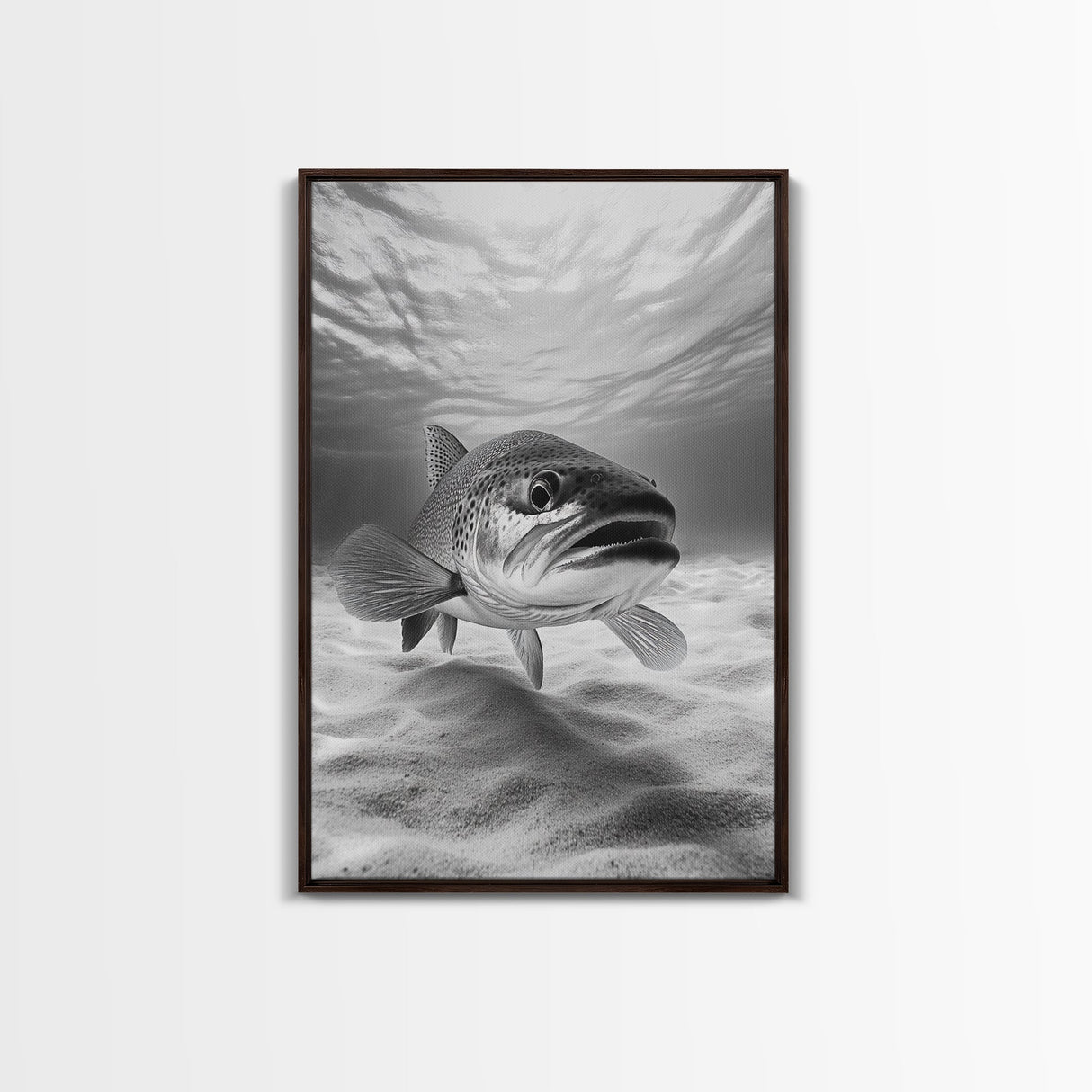 Underwater Trout Closeup, Realistic Fish, Nature Photography, Canvas Print, Man Cave Art, Fishing Lover Gift, Rustic Lake Decor
