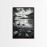 Lake Sunset View, Peaceful Mountainscape, Nature Reflection, Framed Canvas Print, Living Room Wall Art, Tranquil Scenic Landscape