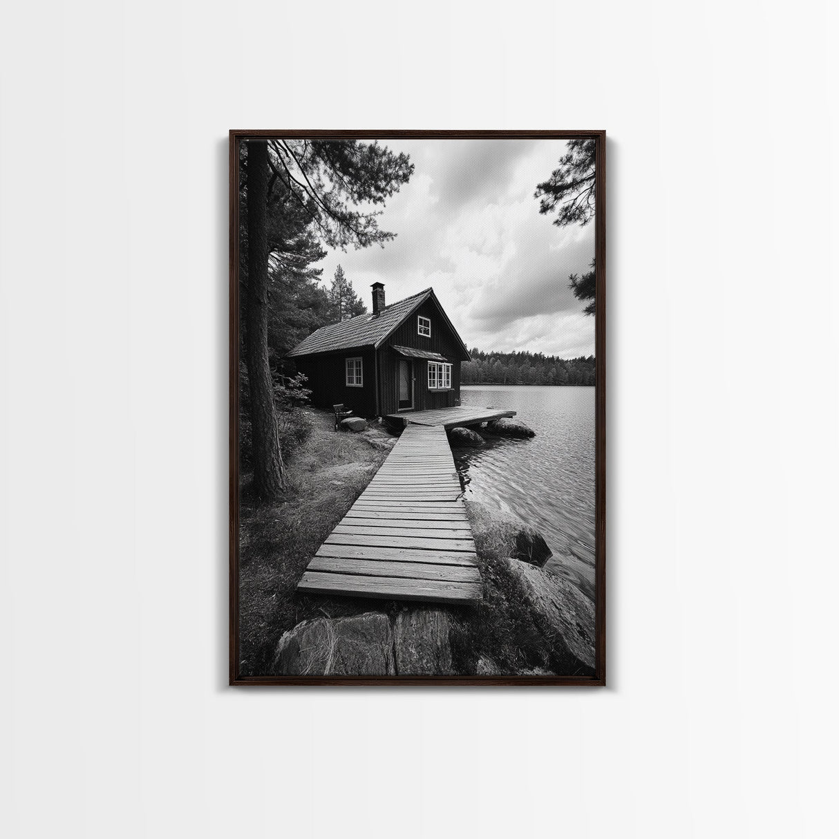Lake Cabin Path, Nordic Forest Retreat, Nature Escape, Canvas Print, Cozy Wall Art, Scandinavian Decor, Fall Rustic Living Room Art