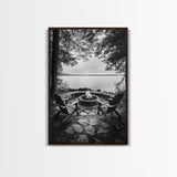 Campfire Lake Night, Adirondack Chairs, Wilderness Glow, Framed Canvas Print, Outdoor Living Wall Art, Cabin Decor, Autumn Retreat Art