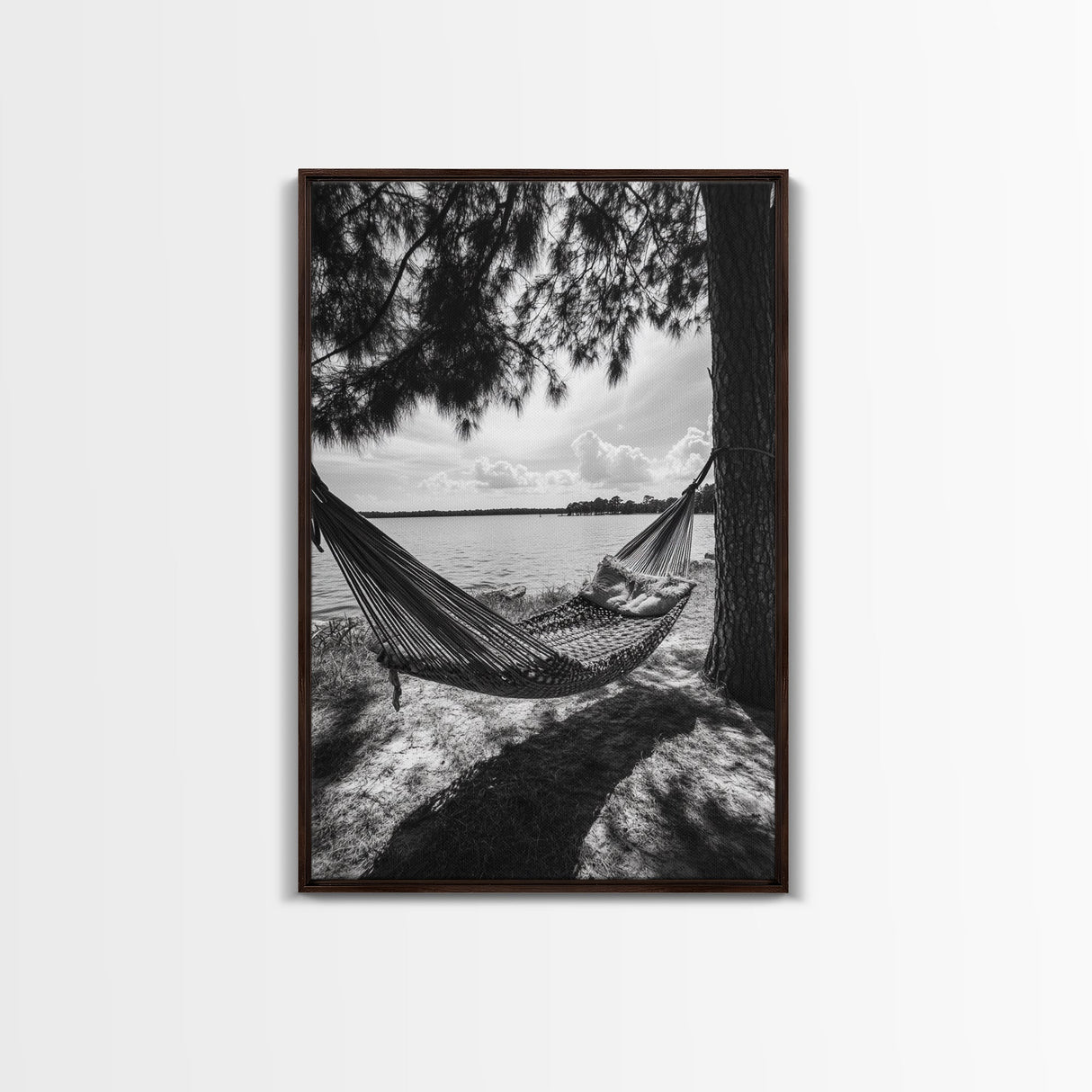 Hammock Lake View, Peaceful Retreat, Summer Breeze, Canvas Print, Boho Outdoor Art, Bedroom Relaxation Decor, Minimalist Coastal Vibe