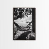 Hammock Lake View, Peaceful Retreat, Summer Breeze, Canvas Print, Boho Outdoor Art, Bedroom Relaxation Decor, Minimalist Coastal Vibe