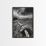 Nautical Rope Knot, Coastal Texture, Ocean Breeze, Framed Canvas Print, Beach House Wall Art, Rustic Nautical Decor, Minimalist Style