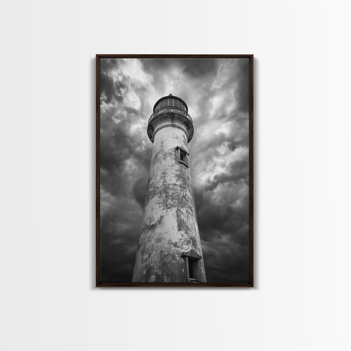 Stormy Lighthouse Closeup, Dramatic Skies, Weathered Beacon, Canvas Print, Coastal Decor, Dark Nautical Wall Art, Moody Ocean Theme