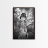 Stormy Lighthouse Closeup, Dramatic Skies, Weathered Beacon, Canvas Print, Coastal Decor, Dark Nautical Wall Art, Moody Ocean Theme