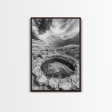 Natural Stone Pool, Sky Reflections, Framed Canvas Print, Bathroom Wall Art, Earthy Neutral Decor, Minimalist Landscape