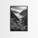 Foggy Mountain Valley, Nature Escape, Serene Wall Art, Framed Canvas Print, Adventure Photography, Cabin Autumn Decor
