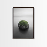 Moss Rock Minimal, Green Accent Art, Coastal Zen Decor, Framed Canvas Print, Modern Neutral Room, Nature Wall Aesthetic