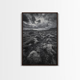 Moss Covered Lava, Iceland Landscape, Moody Nature Scene, Framed Canvas Print, Fall Rustic Decor, Earth Tone Wall Art