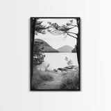 Forest Lake, Mountain View, Peaceful Trail, Framed Canvas Print, Cabin Decor, Fall Landscape, Living Room Art, Tranquil Nature Print