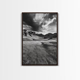 Mountain Valley, Stormy Sky, Western Landscape, Framed Canvas Print, Office Wall Art, Moody Nature Decor, Fall Art, Wilderness Style
