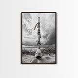 Coastal Totem, Beach Symbol, Stormy Horizon, Framed Canvas Print, nautical art, entryway decor, tribal coastal artwork, Modern Loft Decor