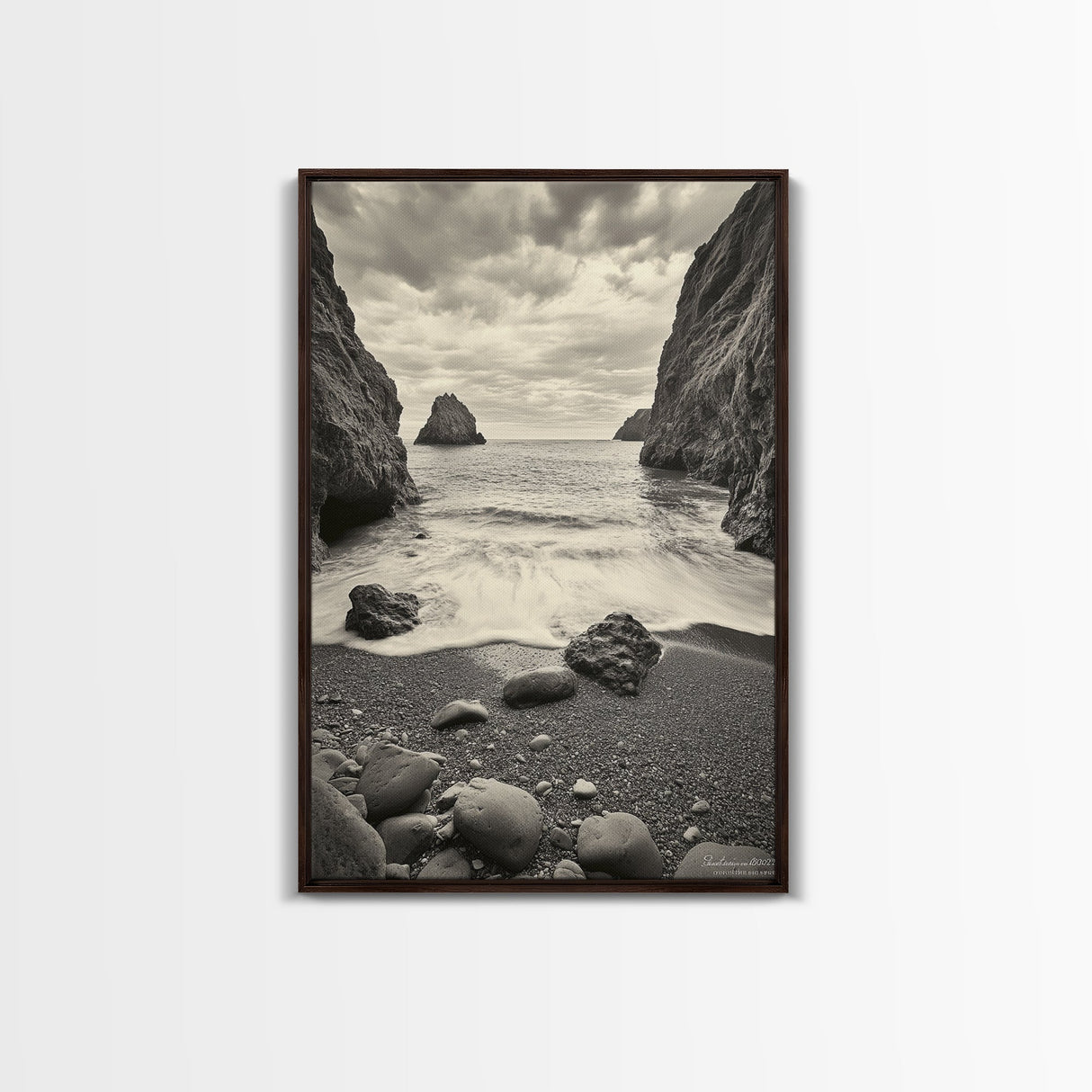 Secluded Cove, Rocky Shoreline, Ocean Retreat, Canvas Print, neutral beach art, living room decor, coastal nature photography