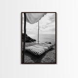 Seaside Nap, Minimal Daybed, Coastal Shade, Serene Moment, Canvas Print, Beach Bedroom Decor, Boho Seaside Art, Coastal Wall Style