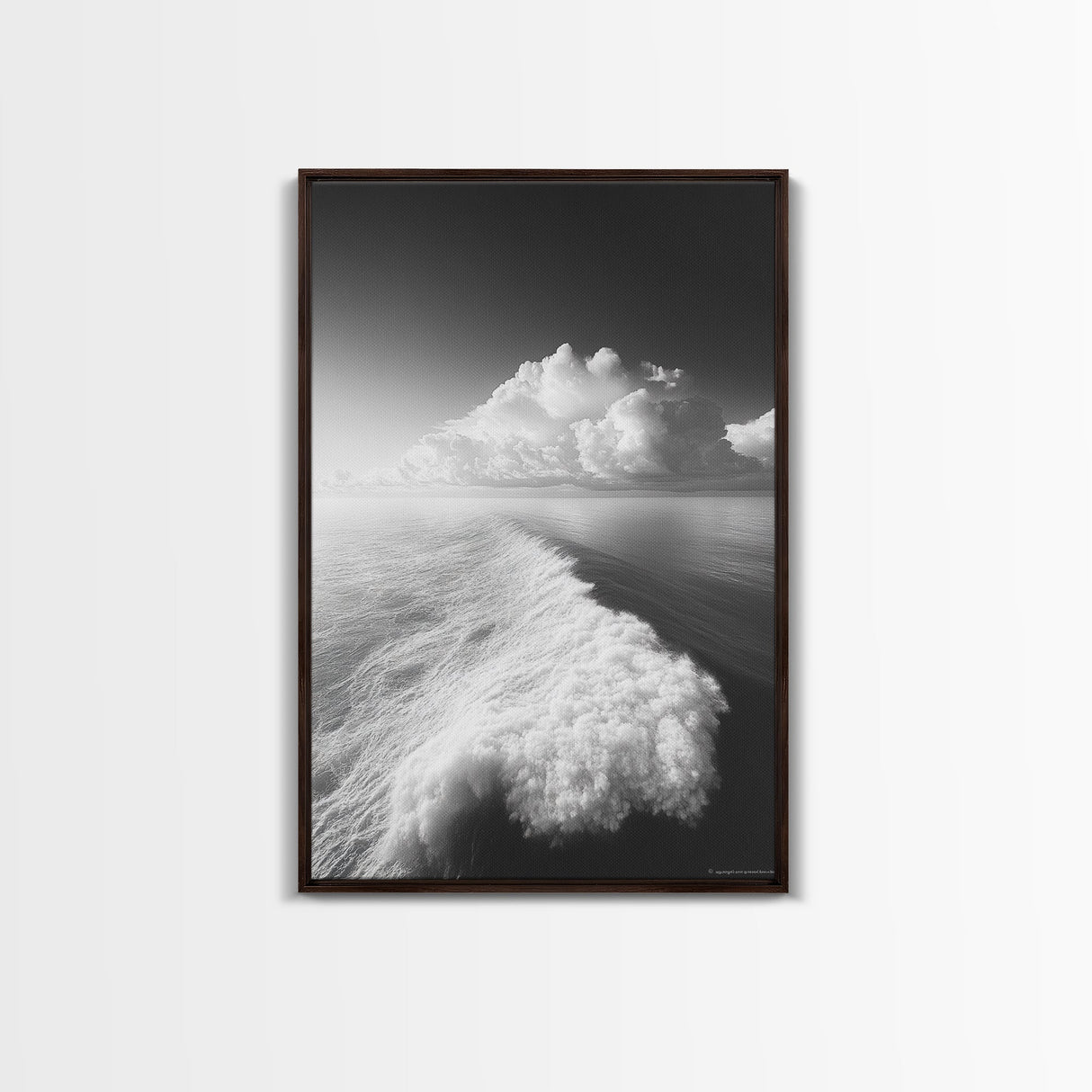 Ocean Wake, Cloud Horizon, Surreal Seascape, Framed Canvas Print, Dreamy Black White Wall Art, Bathroom Decor, Coastal Fantasy Art