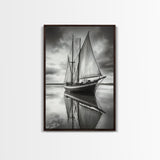 Sailboat Reflections, Calm Waters, Stormy Sky, Canvas Print, Nautical Wall Art, Office or Den Decor, Classic Maritime Photography
