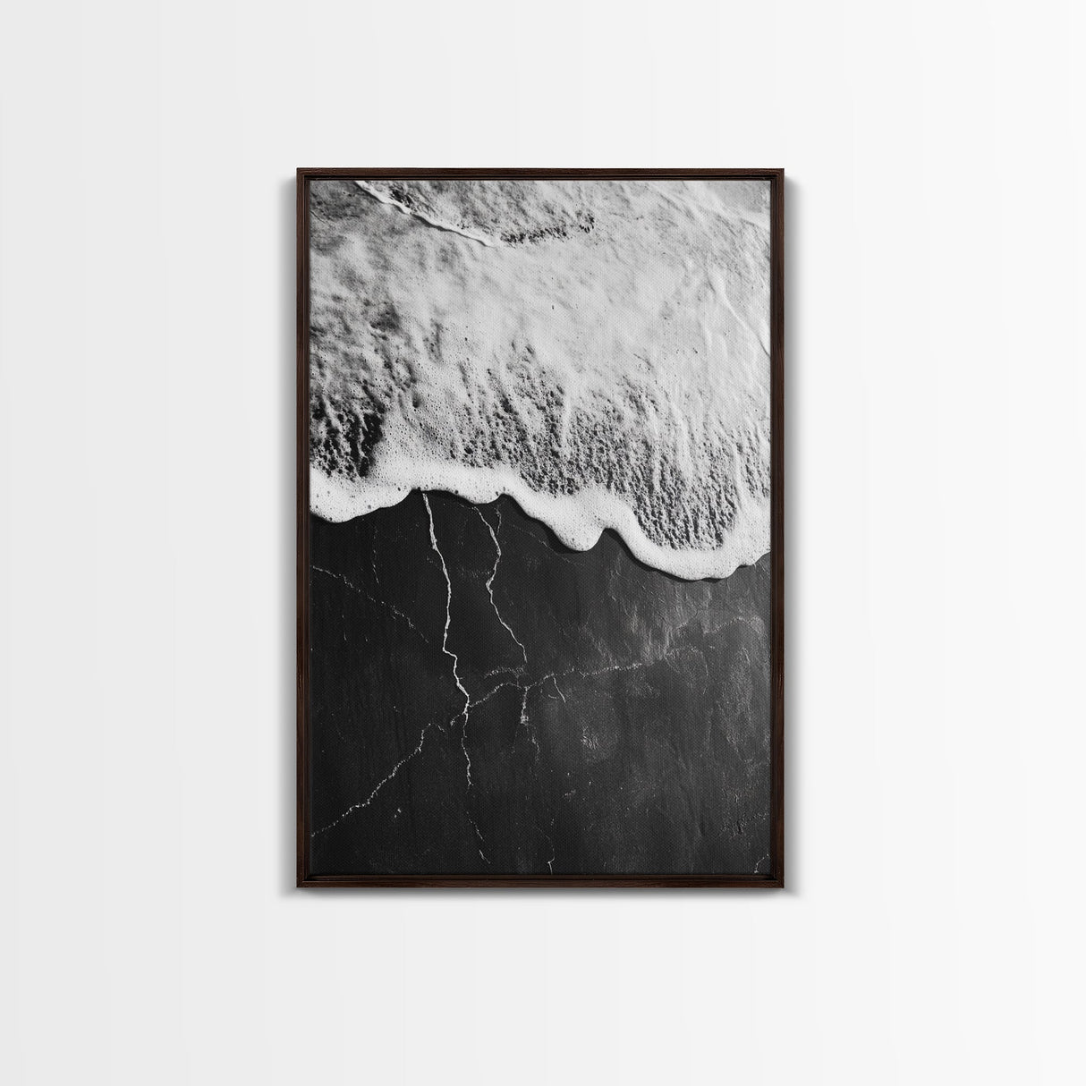 Wave Edge, Cracked Earth, Tide Meets Stone, Nature Contrast, Canvas Print, Abstract Ocean Art, Minimalist Wall Decor, Bathroom Artwork