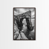 Sea Arch, Coastal Rock, Ocean Cliffside, Canvas Print, Dramatic Nature Wall Art, Living Room or Office Decor, Black White Seascape