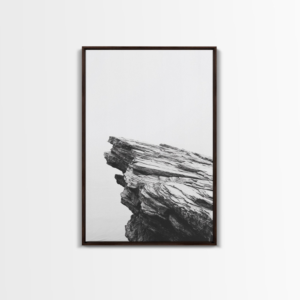 Weathered Cliffside, Coastal Rock, Modern Minimalism, Nature Decor, Framed Canvas Print, Neutral Tones, Office Wall Art, Beachy Aesthetic