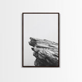 Weathered Cliffside, Coastal Rock, Modern Minimalism, Nature Decor, Framed Canvas Print, Neutral Tones, Office Wall Art, Beachy Aesthetic