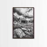 Rustic Cabin, Mountain Hideaway, Stormy Sky, Nature Lodge Decor, Framed Canvas Print, Autumn Vibes, Cozy Wall Art, Rustic Home Style