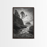 Seastack View, Dramatic Cliff, Ocean Rock Formations, Coastal Drama, Framed Canvas Print, Living Room Wall Art, Natural Scenic Decor
