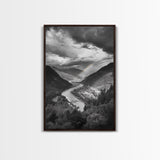 Mountain Valley, Rainbow River, Forest Panorama, Cloud Drama, Framed Canvas Print, Living Room Wall Art, Tranquil Nature, Scenic Beauty