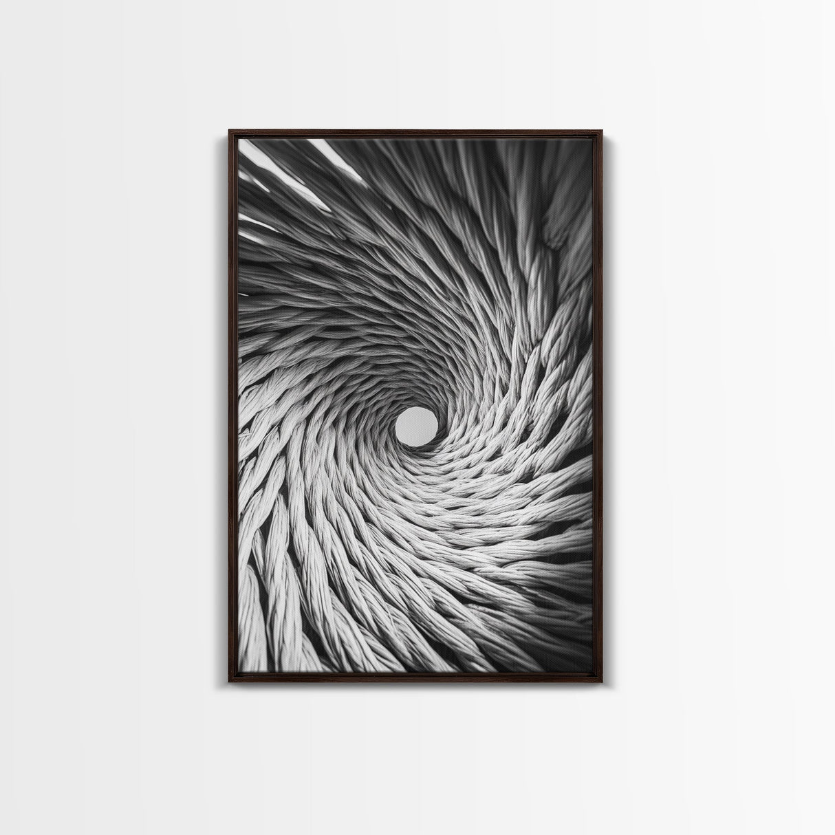 Twisted Rope Spiral, Abstract Fiber Art, Monochrome Texture, Modern Canvas Print, Minimalist Office or Contemporary Wall Decor