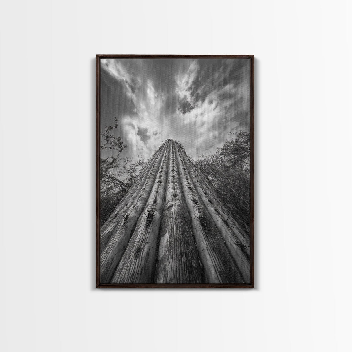 Tall Cactus, Desert Skies, Cactus Wall Art, Framed Canvas Print, Boho Desert Decor, Minimalist Nature Print, Bedroom Southwest Style