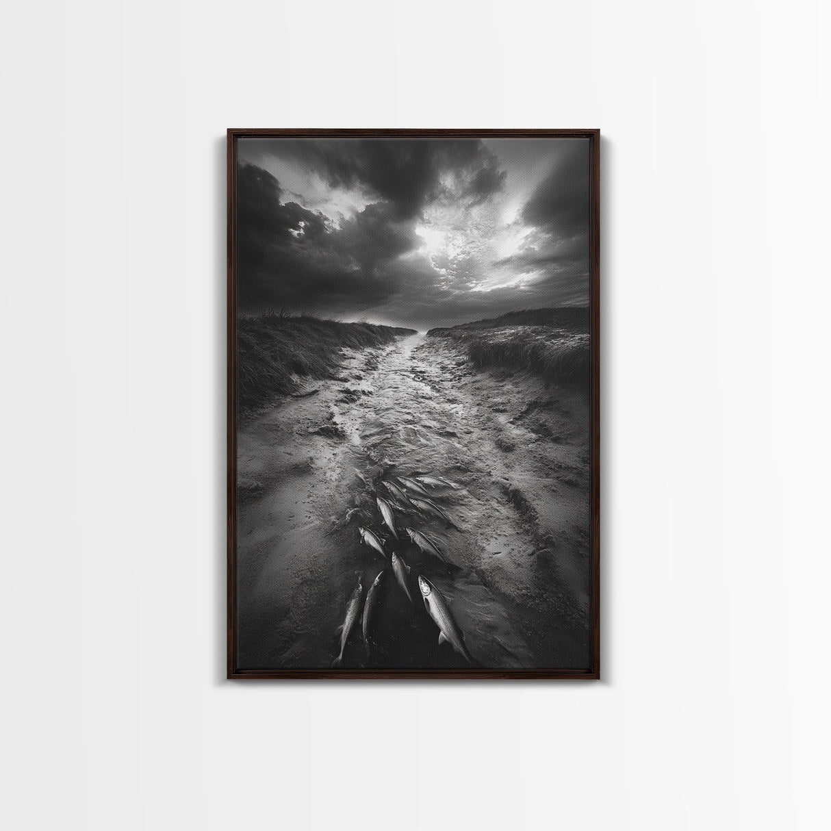 Fish Migration, Dramatic Sky, Moody Landscape, Framed Canvas Print, Dark Nature Art, Rustic Cabin Decor, Fall Wall Art, Nature Drama