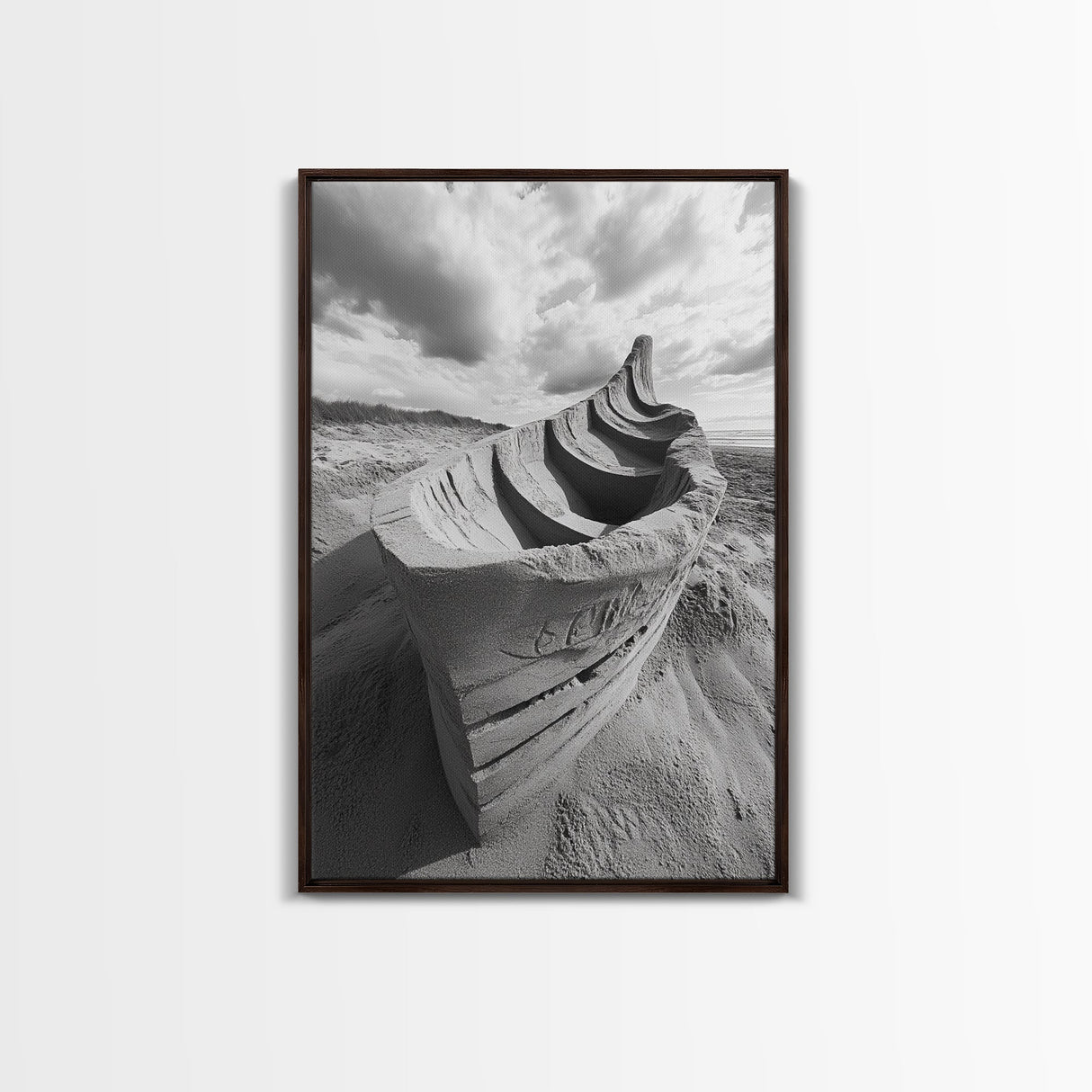 Sand Boat, Beach Sculpture, Dramatic Clouds, Textured Art, Framed Canvas Print, nautical wall art, coastal boho decor, modern beach print