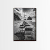 Ocean Rocks, Beach Landscape, Cloudy Sky, Rugged Coast, Canvas Print, coastal adventure wall art, living room decor, nature lover gift