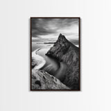 Mountain Peak, Coastal Horizon, Nature Majesty, Serene Edge Framed Canvas Print, modern landscape art, minimalist bedroom decor