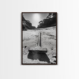 Industrial beach relic, iron hammer, rustic textures, minimalist black and white, Canvas Print, man cave art, coastal masculine decor