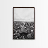 Rifle on Pebbles, Rustic Coastal, Survivalist Aesthetic, Canvas Print, Cabin Wall Art, Masculine Decor, Nature Minimalist Style
