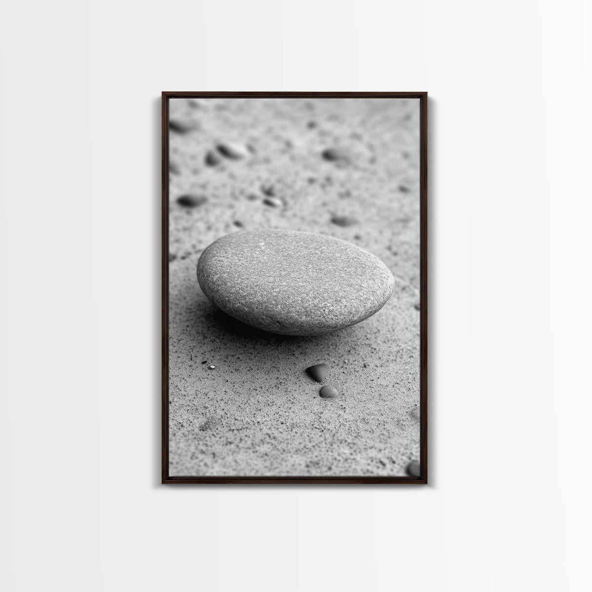 Smooth Beach Stone, Minimalist Sand Texture, Natural Balance, Canvas Print, Spa Room Wall Art, Calm Earthy Interior Style