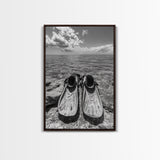 Ocean Fins, Coastal Escape, Underwater Adventure, Canvas Print, Beach Bathroom Wall Art, Nautical Photography, Black and White Decor