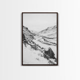 Snowy Canyon, Winter Valley, Frozen Landscape, Framed Canvas Print, Minimalist Wall Art, Neutral Living Room or Office Decor
