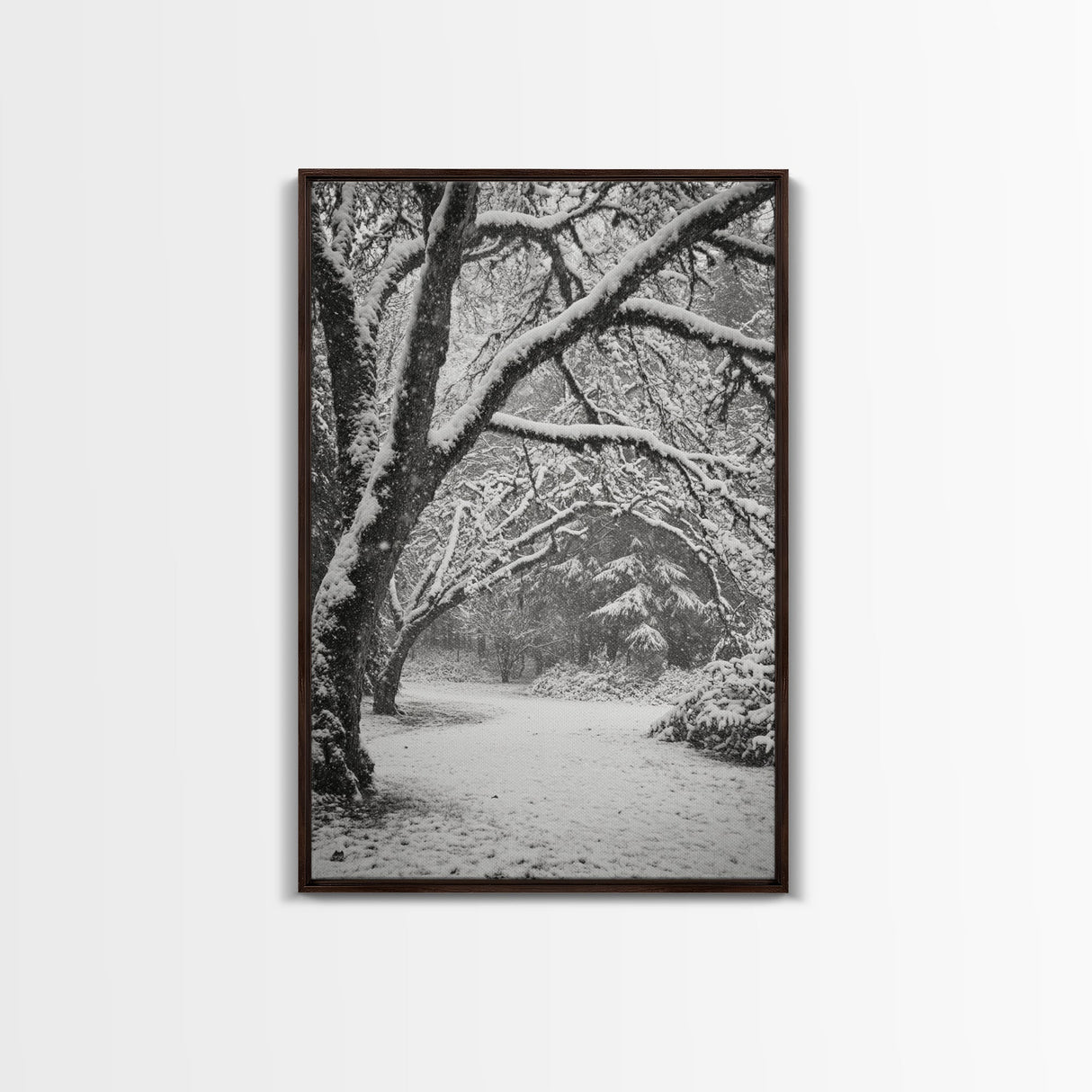 Snowfall Trees, Winter Forest, Nature Pathway, Canvas Print, Holiday Season Decor, Cozy Living Room or Cabin Wall Art