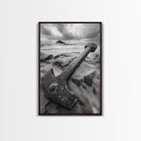 Ocean anchor scene, nautical coastal vibes, shipwreck inspiration, stormy sky, Framed Canvas Print, entryway art, maritime wall decor