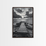 Ocean Pier Sunset, Dramatic Clouds, Seascape Pathway, Canvas Print, Coastal Living Room Art, Tranquil Decor, Minimalist Style
