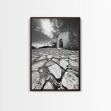 Desert Archway, Stone Ruins, Sunny Sky, Canvas Print, Rustic Travel Wall Art, Mediterranean Decor, Minimalist Earthy Aesthetic