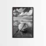 Washed buoy shore, coastal solitude, beach reflections, nautical simplicity, Framed Canvas Print, guest room art, seaside rustic wall decor