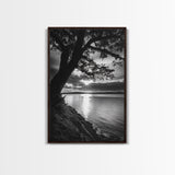 Tranquil Lake Sunset, Tree Silhouette, Calm Waters, Canvas Print, Nature Inspired Wall Art, Relaxing Bedroom Decor, Minimalist Zen