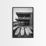 Surf Shack, Beach House, Modern Architecture, Coastal Lifestyle, Framed Canvas Print, Living Room Art, Nautical Wall Decor, Surf Wall Art