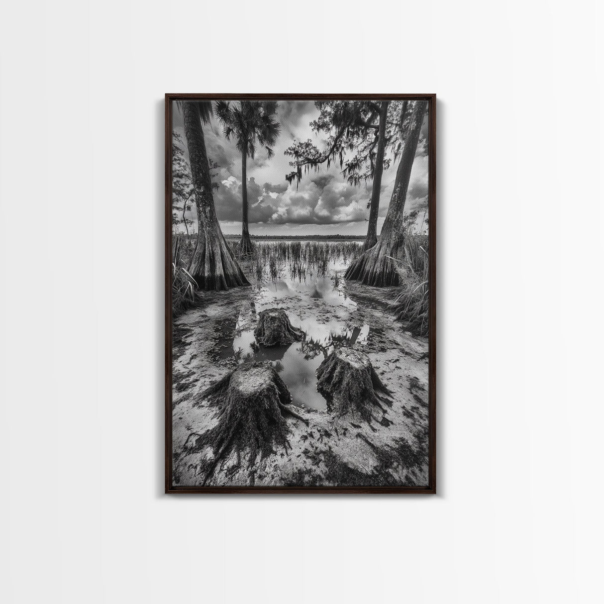 Swamp Scene, Cypress Trees, Reflection Water, Southern Nature, Canvas Print, Cabin Wall Art, Moody Landscape, Autumn Rustic Decor
