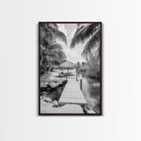 Tropical Dock, Island Escape, Palm Tree Beach, Secluded Lagoon, Canvas Print, Coastal Kitchen Art, Boho Tropical Wall Decor