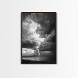 Lightning Strike Beach, Stormy Sky Photography, Dramatic Landscape, Office Wall Art, Nature Scene, Framed Canvas Print, Bold Wall Decor